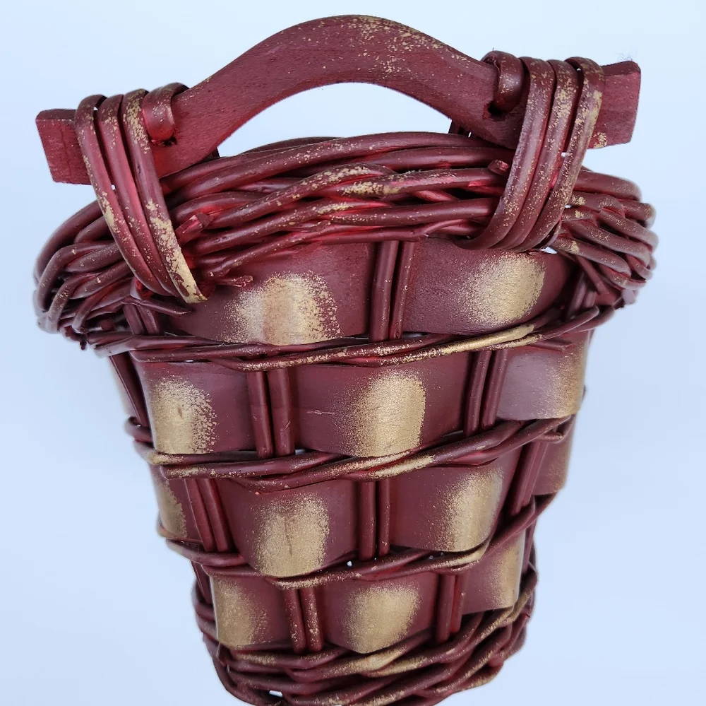 Pair of Burgundy and Gold Woven Baskets